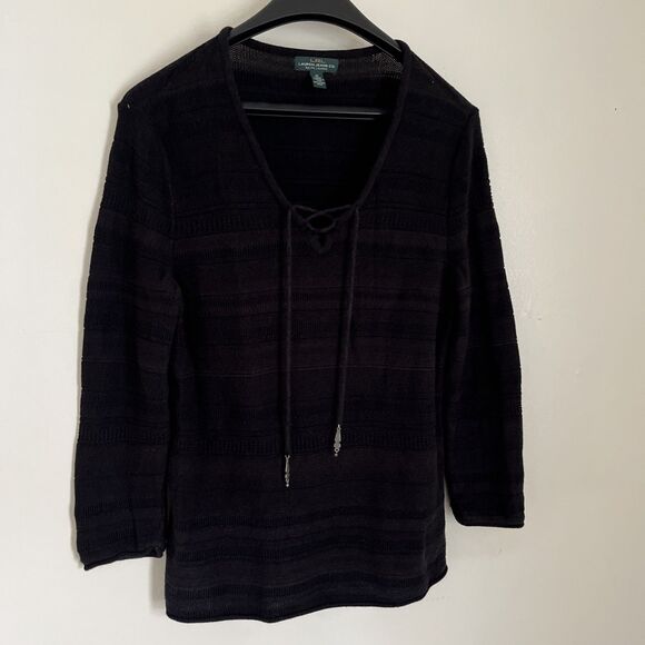 LAUREN Ralph Lauren Boho Western Knit Cotton Aztec Jumper, Black- Medium - Picture 1 of 8